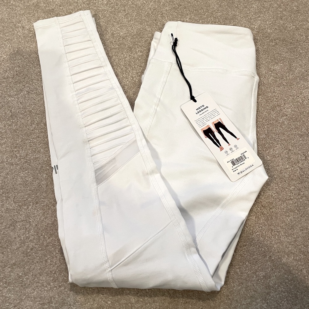 ALO yoga white moto leggings, size S